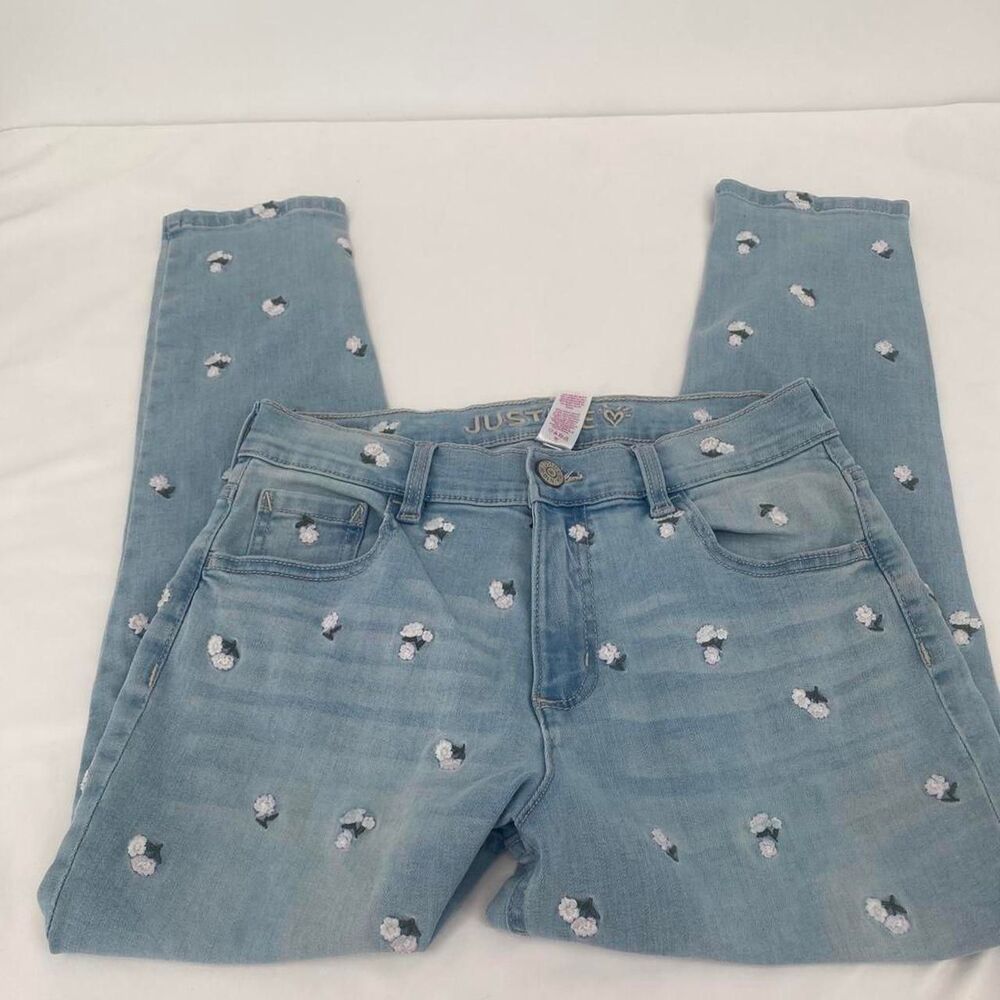 Justice Blue and White Floral Jeans 14 Plus